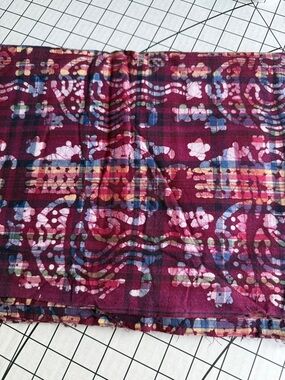 Vintage Burgundy Batik Style Cotton Fabric  2 7/8 Yards Plaid Floral Boho